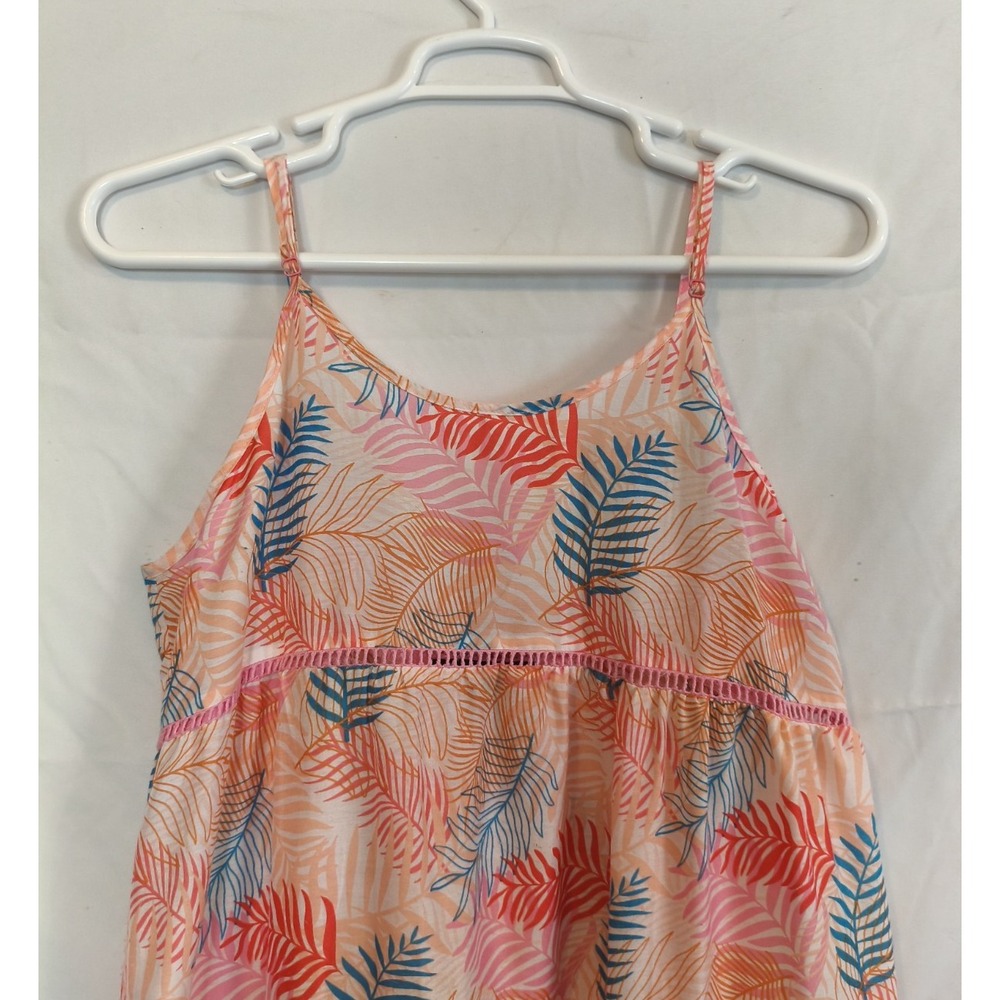America & Beyond Tropical Palm Leaf Tiered Maxi Dress Pom Pom Hem Pink XL - Picture 7 of 9